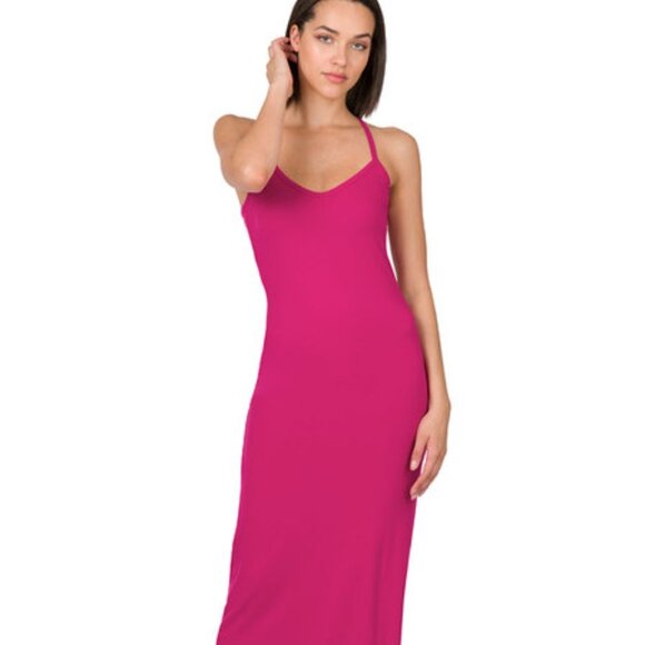 BRUSHED DTY THIN STRAP RACERBACK V-NECK MAXI DRESS - Picture 1 of 3